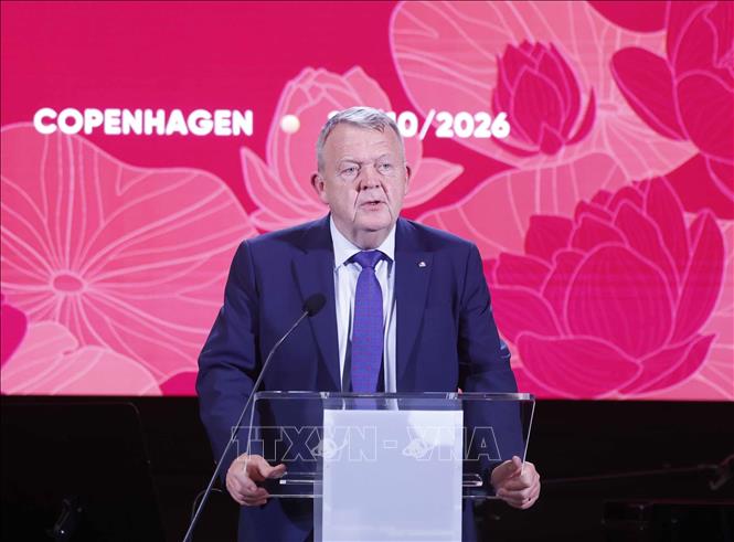 Bộ trưởng Ngoại giao Đan Mạch Lars Løkke Rasmussen phát biểu. Ảnh: Thống Nhất – TTXVN 