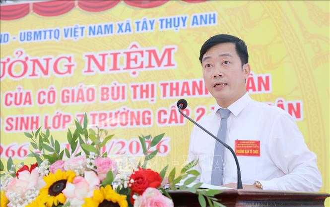 Chủ tịch UBND xã Tây Thụy Anh Nguyễn Mạnh Thường phát biểu. Ảnh: Thế Duyệt - TTXVN