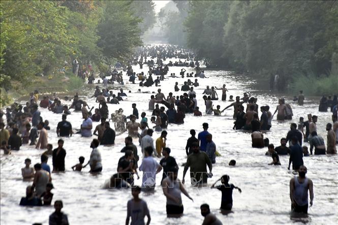 Người dân tắm sông tránh nóng tại Lahore, Pakistan ngày 4/7/2026. Ảnh: THX/TTXVN phát