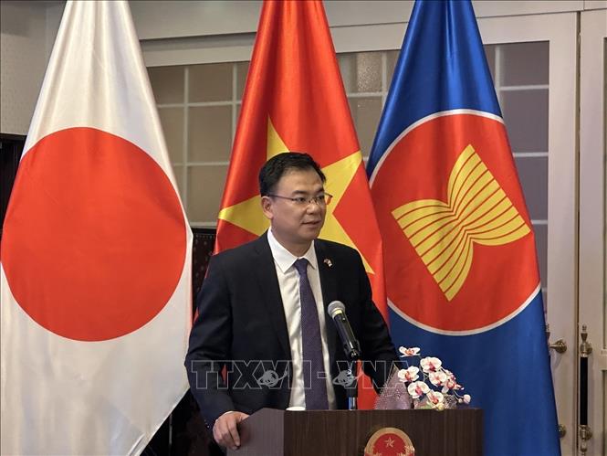 Đại sứ Việt Nam tại Nhật Bản Phạm Quang Hiệu phát biểu tại Hội nghị “Gặp gỡ Quảng Trị - Nhật Bản”. Ảnh: Nguyễn Tuyến - PV TTXVN tại Nhật Bản