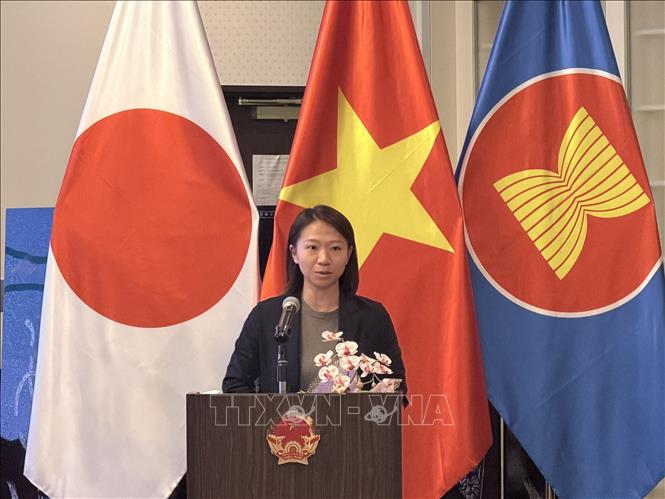 Bà Tsujita Mayuko, Đại diện Tập đoàn Sumitomo, phát biểu tại hội nghị.  Ảnh: Nguyễn Tuyến - PV TTXVN tại Nhật Bản