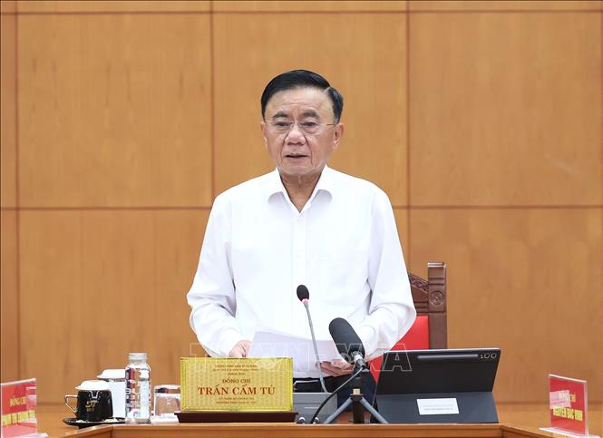 Đồng chí Trần Cẩm Tú, Ủy viên Bộ Chính trị, Thường trực Ban Bí thư phát biểu. Ảnh: An Đăng - TTXVN