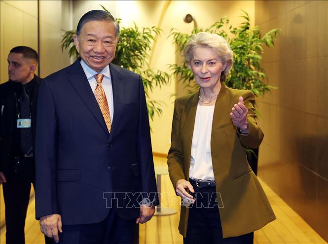 Tổng Bí thư, Chủ tịch nước Tô Lâm gặp Chủ tịch Uỷ ban châu Âu Ursula von der Leyen. Ảnh: Thống Nhất – TTXVN