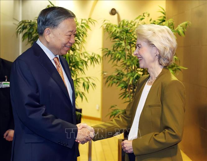 Tổng Bí thư, Chủ tịch nước Tô Lâm gặp Chủ tịch Uỷ ban châu Âu Ursula von der Leyen. Ảnh: Thống Nhất – TTXVN
