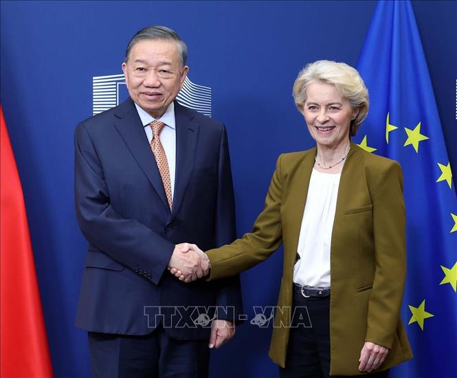Tổng Bí thư, Chủ tịch nước Tô Lâm gặp Chủ tịch Uỷ ban châu Âu Ursula von der Leyen. Ảnh: Thống Nhất – TTXVN