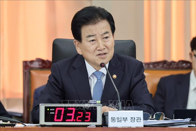 Bộ trưởng Thống nhất Hàn Quốc Chung Dong Young phát biểu tại Seoul. Ảnh: Yonhap/TTXVN phát