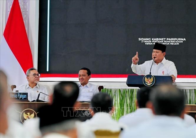Tổng thống Indonesia Prabowo Subianto phát biểu tại phiên họp. Ảnh: Đỗ Quyên – PV TTXVN tại Indonesia