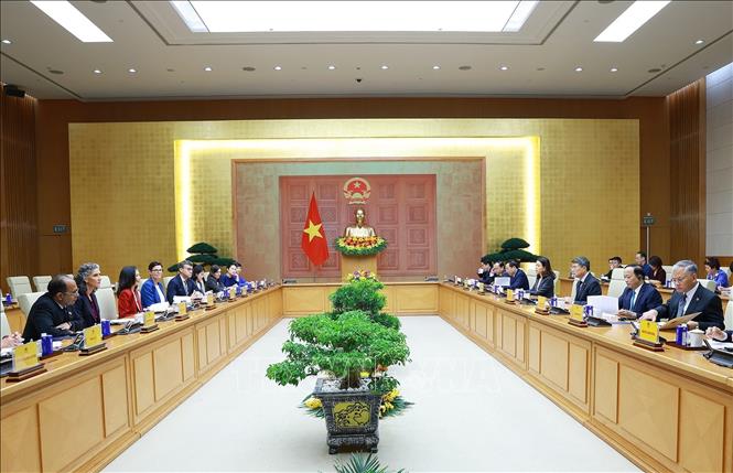 Thủ tướng Lê Minh Hưng tiếp bà Pauline Tamesis, Điều phối viên Thường trú Liên hợp quốc tại Việt Nam và Trưởng đại diện các tổ chức Liên hợp quốc tại Việt Nam. Ảnh: Dương Giang – TTXVN
