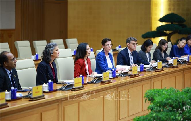 Bà Pauline Tamesis, Điều phối viên Thường trú Liên hợp quốc tại Việt Nam và Trưởng đại diện các tổ chức Liên hợp quốc tại Việt Nam tham dự buổi tiếp. Ảnh: Dương Giang – TTXVN

