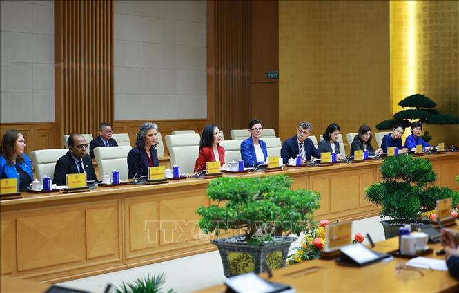 Bà Pauline Tamesis, Điều phối viên Thường trú Liên hợp quốc tại Việt Nam và Trưởng đại diện các tổ chức Liên hợp quốc tại Việt Nam tham dự buổi tiếp. Ảnh: Dương Giang – TTXVN
