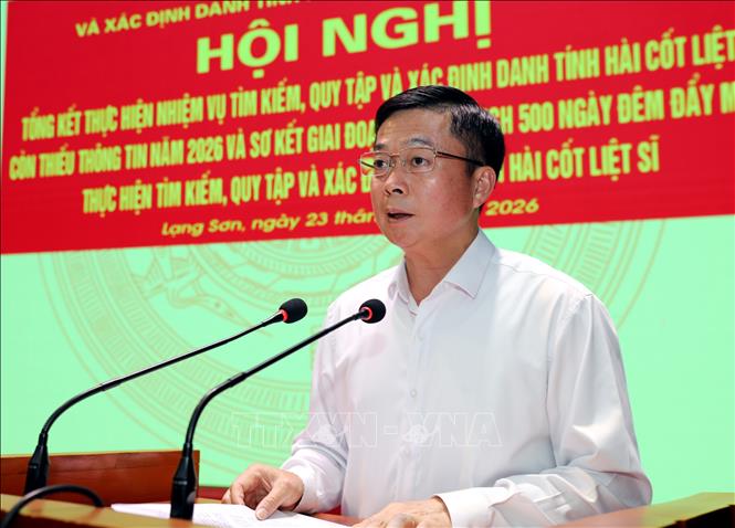 Phó Chủ tịch Thường trực UBND tỉnh, Trưởng Ban Chỉ đạo 515 tỉnh Lạng Sơn Đinh Hữu Học cho biết tỉnh tiếp tục triển khai hiệu quả việc tìm kiếm, quy tập và xác minh danh tính hài cốt liệt sĩ năm 2027 và giai đoạn 2. Ảnh: Văn Đạt - TTXVN