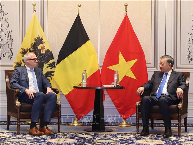 Tổng Bí thư, Chủ tịch nước Tô Lâm tiếp Bộ trưởng, Thủ hiến vùng Flanders của Bỉ, ông Matthias Diependaele. Ảnh: Thống Nhất – TTXVN