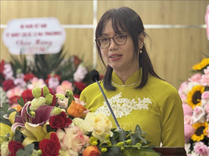 Bà Nguyễn Thị Thu Giang, Phó Chủ tịch Liên hiệp các tổ chức hữu nghị Việt Nam phát biểu chỉ đạo Đại hội. Ảnh: Hải Ngọc - TTXVN