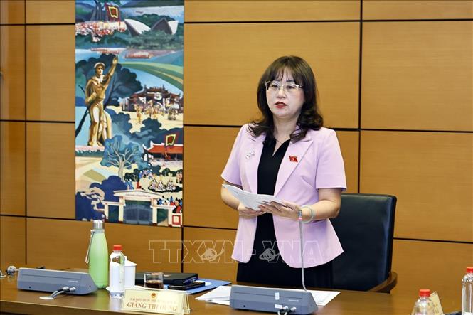 Đại biểu Quốc hội tỉnh Lào Cai Giàng Thị Dung phát biểu. Ảnh: Doãn Tấn - TTXVN