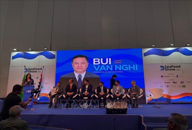 Đại sứ Bùi Văn Nghị phát biểu tại lễ khai mạc Triển lãm Thủy sản Mỹ Latinh (Seafood Show Latin America 2026).  Ảnh: TTXVN phát