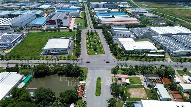 Khu công nghiệp Long Hậu, tỉnh Tây Ninh, với hệ thống hạ tầng phục vụ hoạt động sản xuất, kinh doanh và dịch vụ logistics. Ảnh: Giang Phương – TTXVN