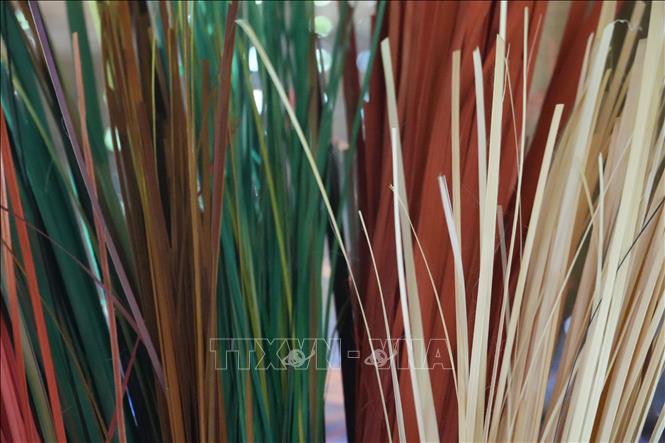 Bamboo is split and whittled into strips, then soaked in dye to serve as material for weaving. VNA Photo: Bích Huệ