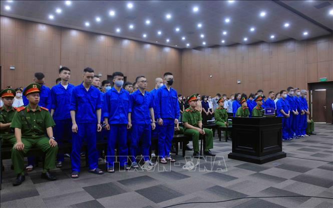Các bị cáo tại phiên toà xét xử tại điểm cầu Trung tâm (Toà án nhân dân thành phố Hà Nội). Ảnh: Phạm Kiên - TTXVN