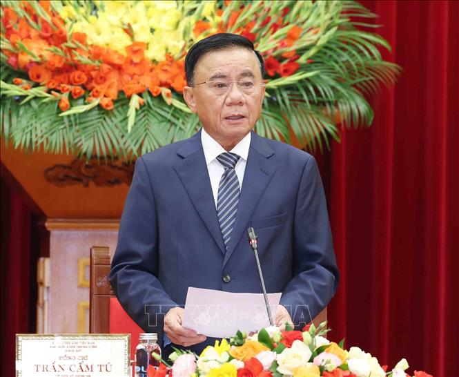 Thường trực Ban Bí thư Trần Cẩm Tú phát biểu tại buổi tiếp Đoàn cán bộ lãnh đạo trẻ Đảng Nhân dân Campuchia. Ảnh: Phương Hoa - TTXVN