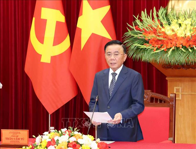 Thường trực Ban Bí thư Trần Cẩm Tú phát biểu tại buổi tiếp Đoàn cán bộ lãnh đạo trẻ Đảng Nhân dân Campuchia. Ảnh: Phương Hoa - TTXVN