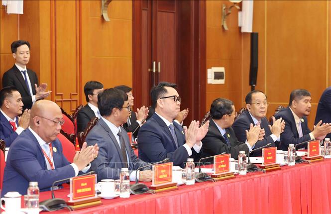 Đoàn cán bộ lãnh đạo trẻ Đảng Nhân dân Campuchia tại buổi tiếp. Ảnh: Phương Hoa - TTXVN