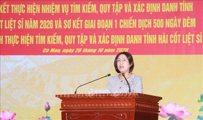Phó Giám đốc Sở Nội vụ tỉnh Cà Mau Nguyễn Thùy Như phát biểu tại hội nghị. Ảnh: Huỳnh Anh - TTXVN