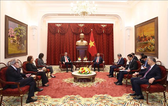 Tổng Bí thư, Chủ tịch nước Tô Lâm tiếp đồng chí Miguel Mejia, Tổng Bí thư Đảng Phong trào Cánh tả Thống nhất (MIU) Cộng hòa Dominica. Ảnh: Thống Nhất – TTXVN