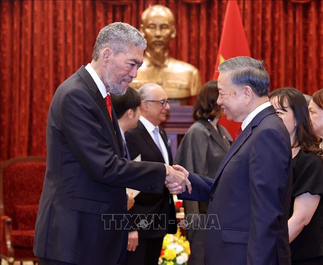 Tổng Bí thư, Chủ tịch nước Tô Lâm tiếp đồng chí Miguel Mejia, Tổng Bí thư Đảng Phong trào Cánh tả Thống nhất (MIU) Cộng hòa Dominica. Ảnh: Thống Nhất – TTXVN
