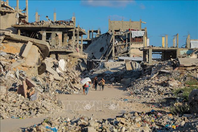 Cảnh đổ nát do xung đột tại Dải Gaza. Ảnh: THX/TTXVN phát