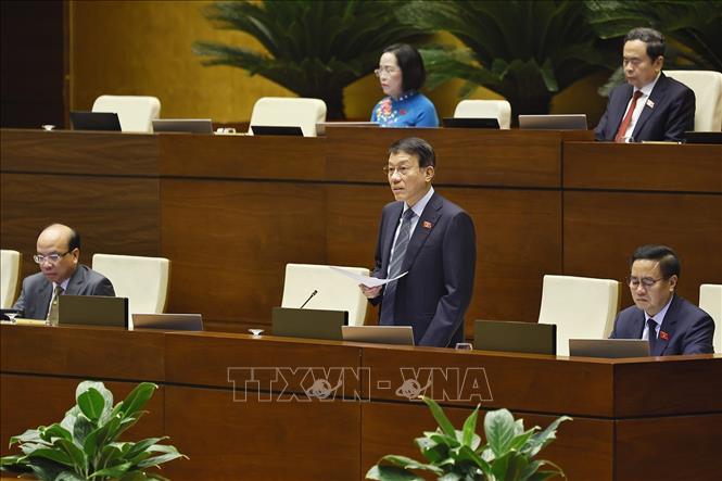 Bộ trưởng Bộ Công an Lương Tam Quang phát biểu giải trình, làm rõ một số vấn đề đại biểu Quốc hội nêu. Ảnh: Doãn Tấn – TTXVN