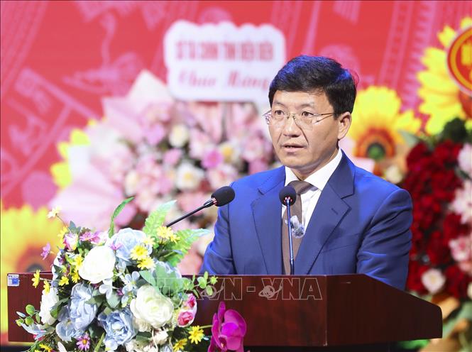 Ông Mùa A Vảng, Phó Bí thư Tỉnh ủy, Chủ tịch Ủy ban MTTQ Việt Nam tỉnh Điện Biên, phát biểu tại Đại hội. Ảnh: Xuân Tư - TTXVN