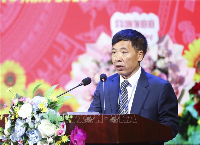 Ông Phạm Ngọc Hân, Chủ tịch Hội Nhà báo tỉnh Điện Biên khoá VII, nhiệm kỳ 2020 - 2025, phát biểu khai mạc Đại hội. Ảnh: Xuân Tư - TTXVN