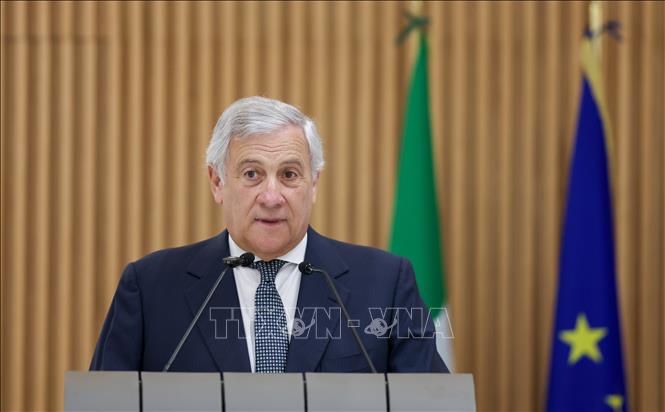Phó Thủ tướng kiêm Ngoại trưởng Italy Antonio Tajani phát biểu tại Rome, ngày 29/7/2026. Ảnh: THX/TTXVN phát