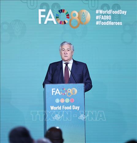 Phó Thủ tướng kiêm Ngoại trưởng Italy Antonio Tajani phát biểu tại một sự kiện ở Rome. Ảnh: THX/TTXVN phát