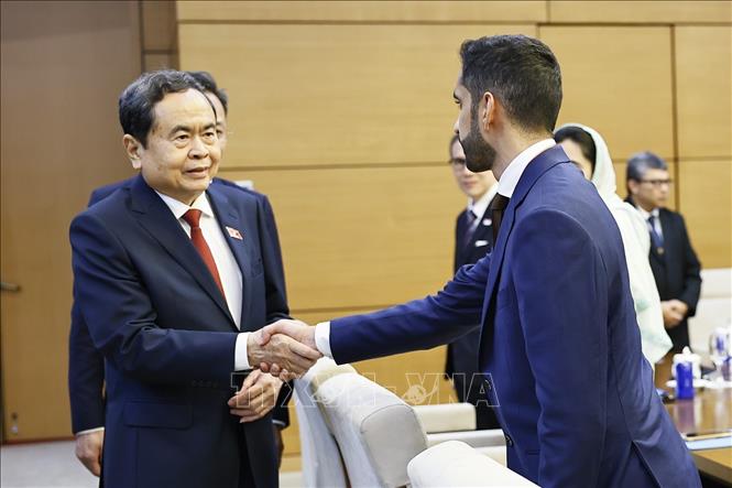 Chủ tịch Quốc hội Trần Thanh Mẫn với đại biểu. Ảnh: Doãn Tấn – TTXVN