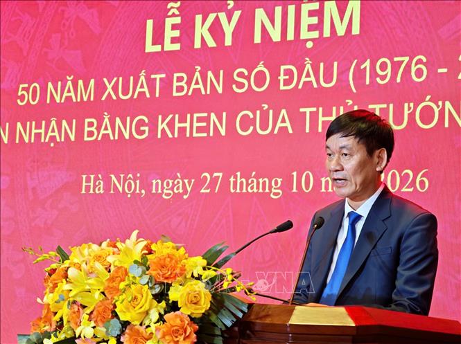 Phó Giáo sư, Tiến sĩ Nguyễn Thắng Lợi, Tổng Biên tập Tạp chí Lý luận Chính trị phát biểu. Ảnh: Nam Sương - TTXVN