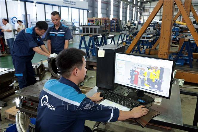 Công ty Cổ phần Thiết bị và Giải pháp cơ khí Automech, KCN Đình Trám, thành phố Bắc Ninh, đơn vị đi đầu về sản phẩm và giải pháp tự động hóa ngành sản xuất cơ khí tại khu vực miền Bắc. Ảnh: Trần Việt - TTXVN