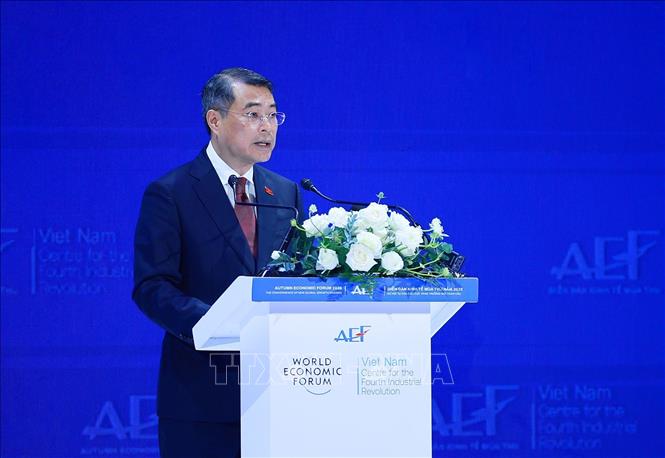 Thủ tướng Lê Minh Hưng phát biểu tại Phiên toàn thể cấp cao Diễn đàn Kinh tế Mùa thu 2026 (AEF 2026). Ảnh: Dương Giang – TTXVN 
