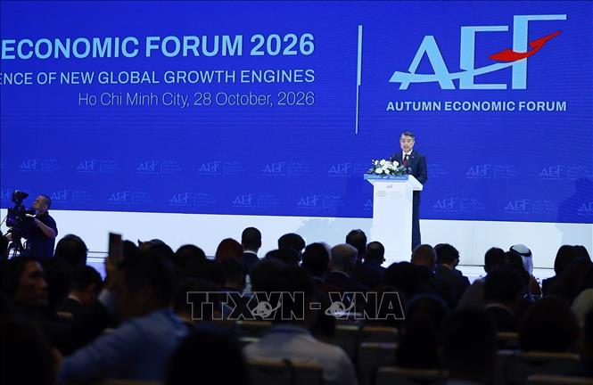 Thủ tướng Lê Minh Hưng phát biểu tại Phiên toàn thể cấp cao Diễn đàn Kinh tế Mùa thu 2026 (AEF 2026). Ảnh: Dương Giang – TTXVN 

