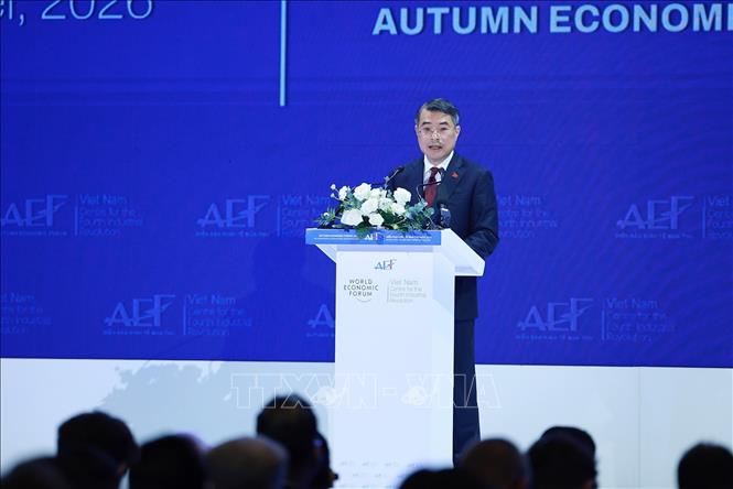Thủ tướng Lê Minh Hưng phát biểu tại Phiên toàn thể cấp cao Diễn đàn Kinh tế Mùa thu 2026 (AEF 2026). Ảnh: Dương Giang – TTXVN 

