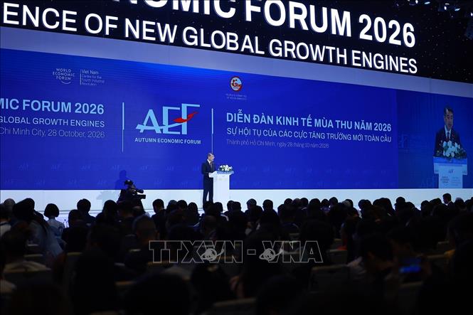 Thủ tướng Lê Minh Hưng phát biểu tại Phiên toàn thể cấp cao Diễn đàn Kinh tế Mùa thu 2026 (AEF 2026). Ảnh: Dương Giang – TTXVN 
