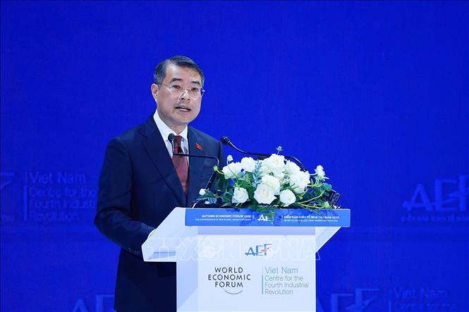 Thủ tướng Lê Minh Hưng phát biểu tại Phiên toàn thể cấp cao Diễn đàn Kinh tế Mùa thu 2026 (AEF 2026). Ảnh: Dương Giang – TTXVN 
