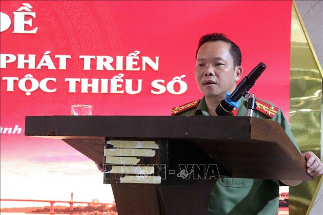 Đại tá Nguyễn Văn Thắng, Phó Giám đốc Công an thành phố Cần Thơ, phát biểu tại Hội nghị. Ảnh: Trung Kiên - TTXVN