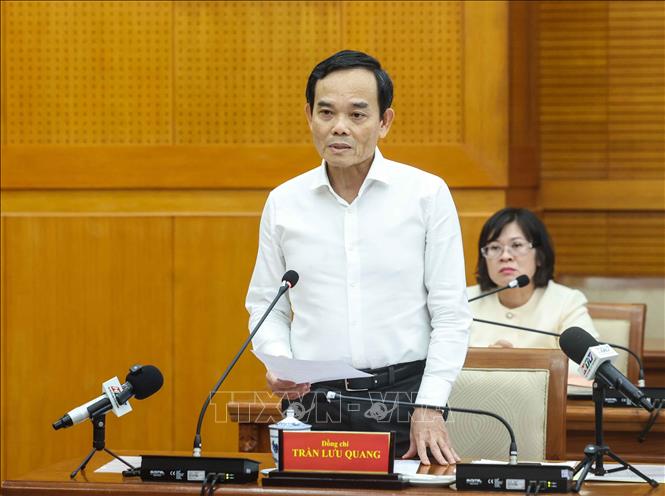 Đồng chí Trần Lưu Quang, Uỷ viên Bộ Chính trị, Bí thư Thành uỷ Thành phố Hồ Chí Minh phát biểu. Ảnh: Thống Nhất – TTXVN