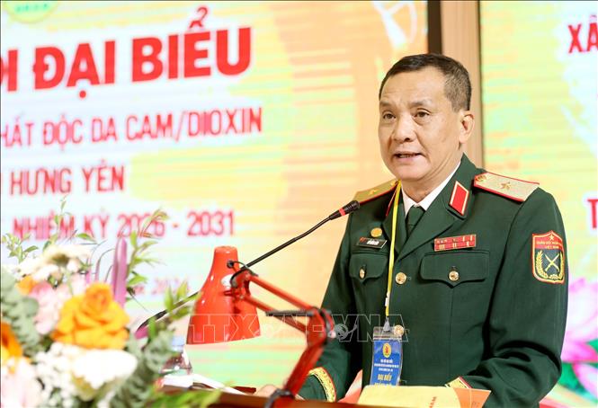 Thiếu tướng Đỗ Hồng Lâm, Phó Chủ tịch Thường trực Hội Nạn nhân chất độc da cam/dioxin Việt Nam phát biểu. Ảnh: Thế Duyệt – TTXVN
