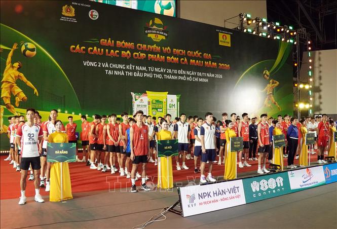 Các câu lạc bộ bóng chuyền nam tham dự Giải bóng chuyền Vô địch quốc gia các câu lạc bộ năm 2026. Ảnh: Trung Tuyến - TTXVN 