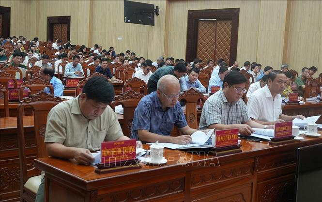 Các đại biểu tham dự hội nghị tại điểm cầu Tỉnh ủy. Ảnh: Lê Huy Hải - TTXVN