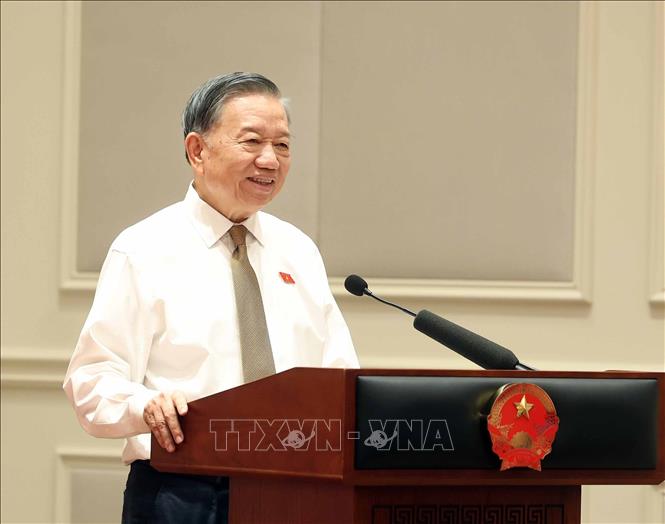 General Secretary of the Communist Party of Vietnam Central Committee and President To Lam speaks at the meeting. VNA Photo: Thống Nhất