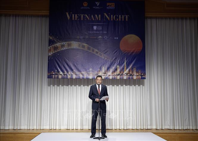 Đại sứ đặc mệnh toàn quyền Việt Nam tại Nhật Bản Pham Quang Hiệu phát biểu tại sự kiện Vietnam Night. Ảnh: Xuân Giao - PV TTXVN tại Nhật Bản