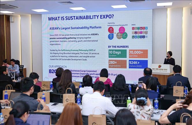 Trong khuôn khổ sự kiện SX Roadshow 2026 - Việt Nam diễn ra buổi giới thiệu Sustainability Expo 2026 (SX 2026) – sự kiện về Triển lãm phát triển bền vững lớn nhất tại ASEAN. Ảnh: Thanh Tùng - TTXVN